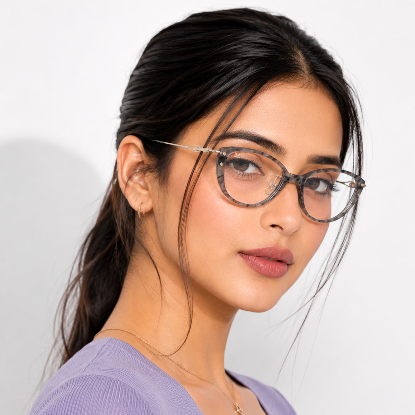 PERKEY Small Full Rim Oval Stone Grey Eyeglass Frame For Women- OPTL0025-C2
