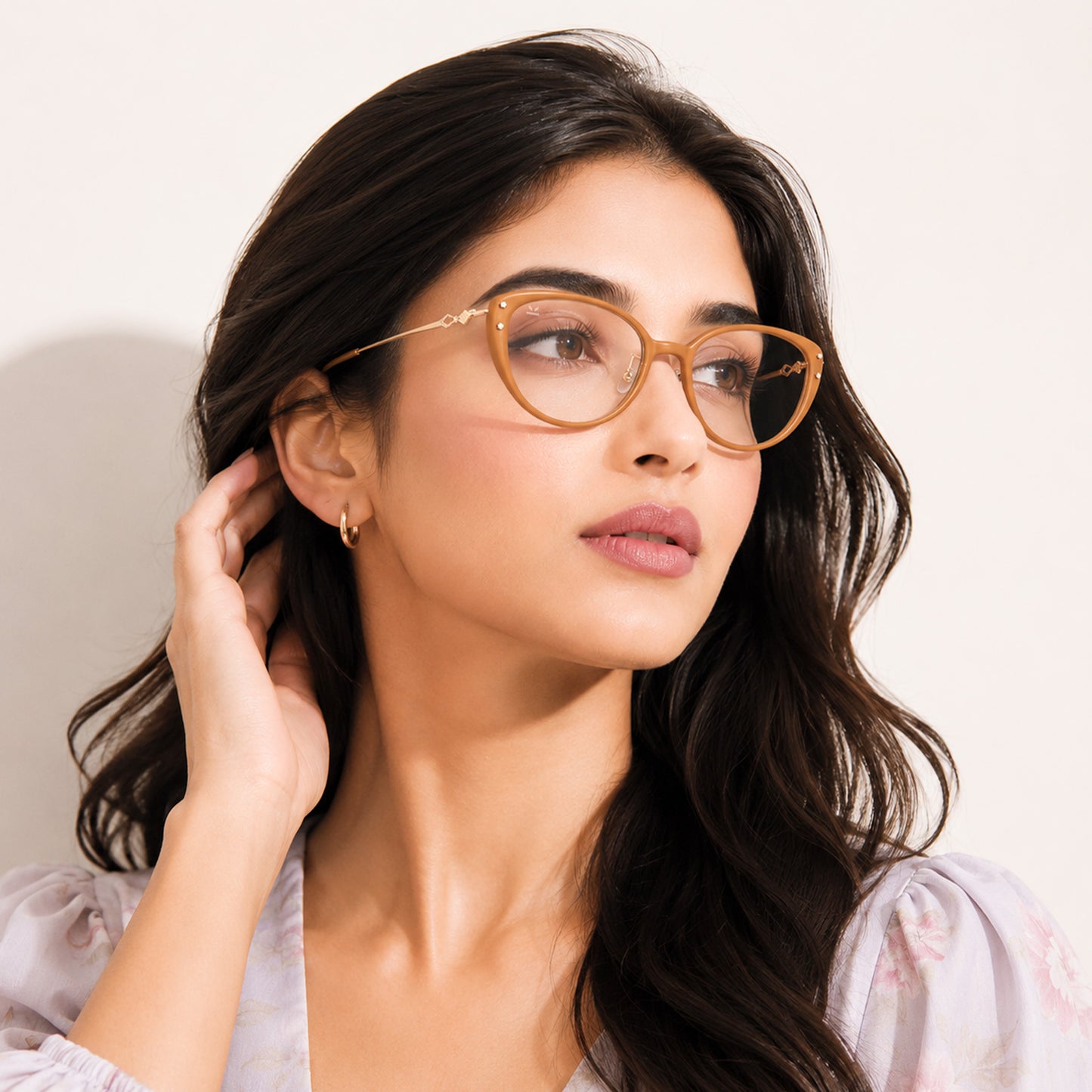 PERKEY Full Rim Cat Eye Gold Brown Spectacle Frame For Women - OPTL0026-C2
