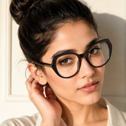 PERKEY Full Rim Oval Blue Block Black Computer Glasses For Women - OPTL004-C1