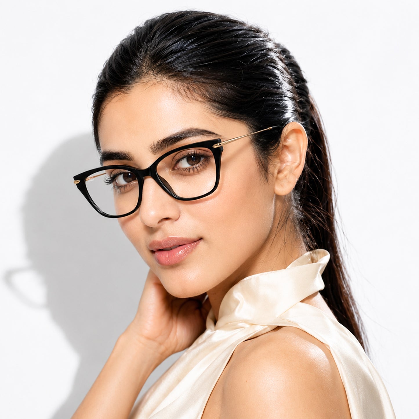 PERKEY Cat Eye Black Glossy Spectacle Frames For Women - OPTL0023-C1