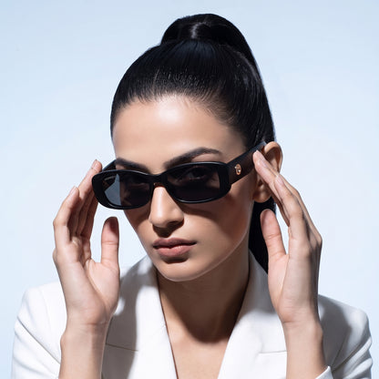 PERKEY Rectangle Black UV Protected Polarized Sunglasses Men & Women - PRKY006-C1