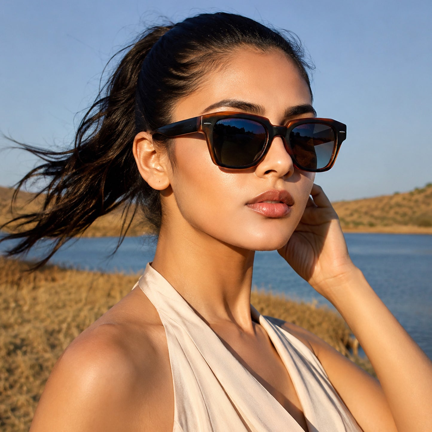 PERKEY Square Black UV Protected Polarized Sunglasses For Men & Women - PRKY004-C4