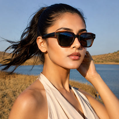 PERKEY Square Black UV Protected Polarized Sunglasses For Men & Women - PRKY004-C4