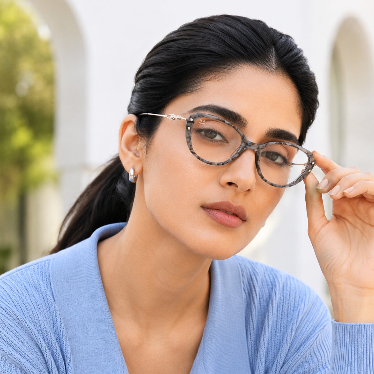 PERKEY Small Full Rim Oval Stone Grey Eyeglass Frame For Women- OPTL0025-C2