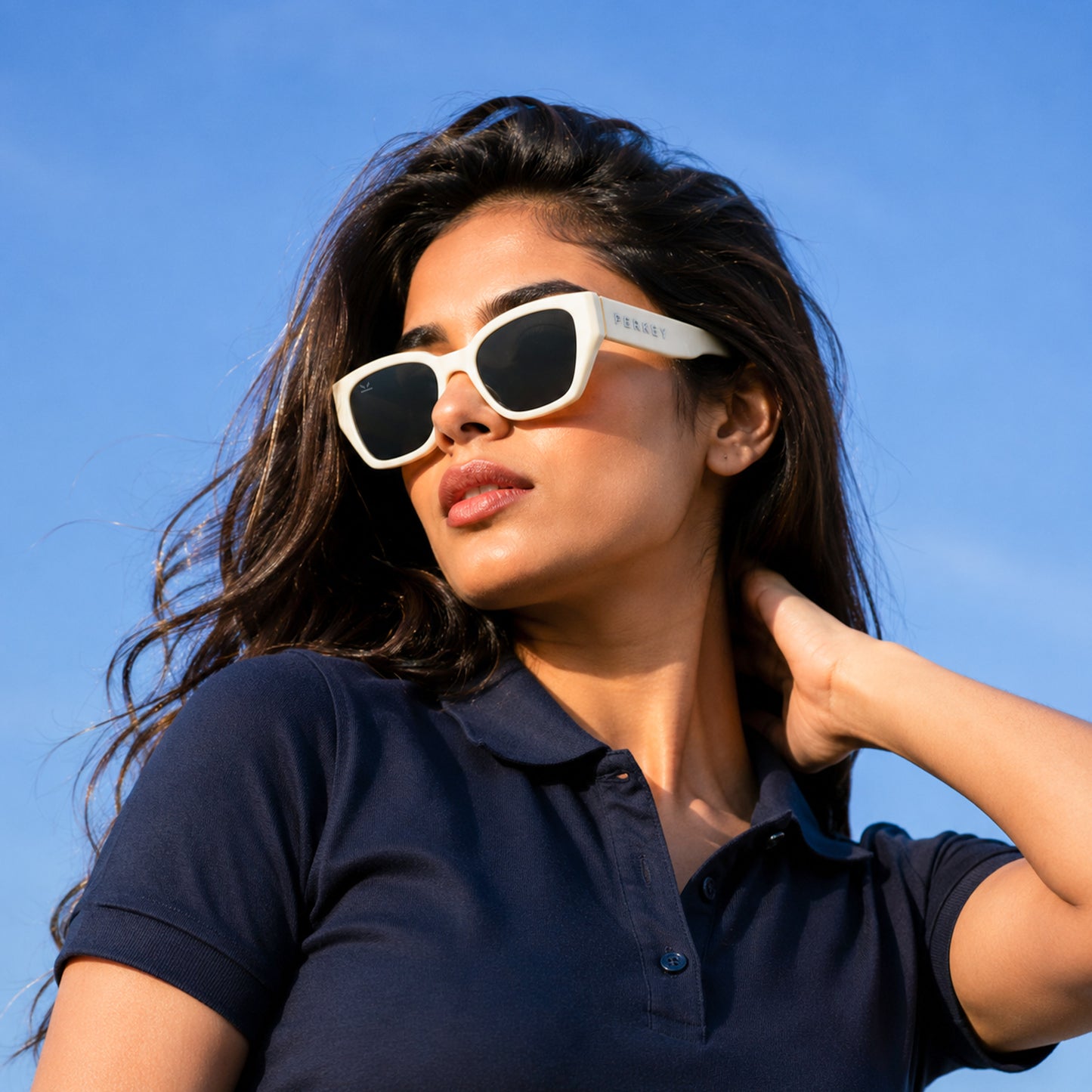 PERKEY UV Protection Retro Square White Sunglasses for Men & Women with Black Lens – PRKY0023-C3