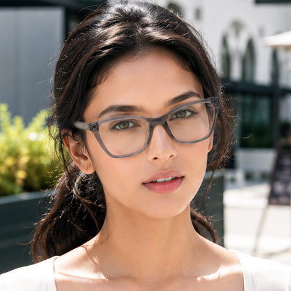 PERKEY Full Rim Soft Cat Eye Shiny Grey Spectacle Frames For Women - OPTL0021-C2