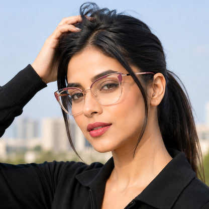 PERKEY Full Rim Cat Eye Blue Light Cut & Antiglare Computer Eyeglasses For Women | Stylish | - OPTL0018-C4