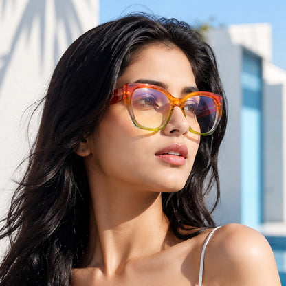 PERKEY Full Rim Cat Eye-Oversized Transparent Computer Blue Cut Spectacles Frames Men Women - OPTL0012-C5