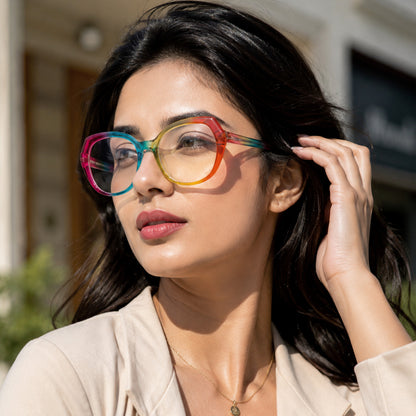 PERKEY Full Rim Oval Multicolor Blue Cut Spectacles Frames Women - OPTL004-C2