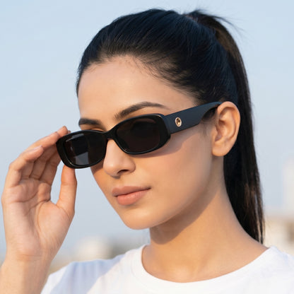PERKEY Rectangle Black UV Protected Polarized Sunglasses Men & Women - PRKY006-C1