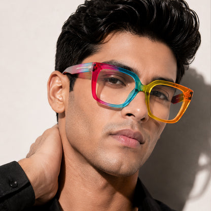 PERKEY Full Rim Square-Oversized Blue Light Blocking Spectacles Frames For Men Women - OPTL002-C3