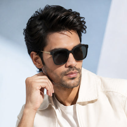 PERKEY Square-Oversized Black UV Protected Sunglasses Men Women - PRKY0013-C1