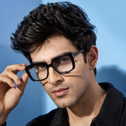 PERKEY Full Rim Square-Oversized Black Computer Glasses For Men Women - OPTL007-C1