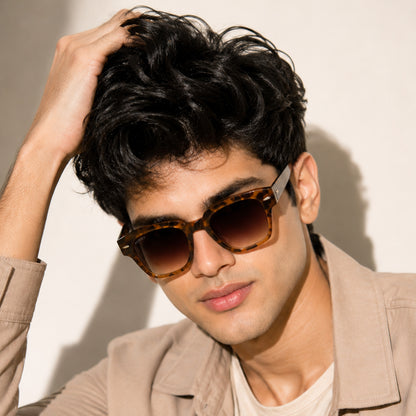 PERKEY Square Brown UV Protected Polarized Cooling Sunglasses For Men & Women - PRKY004-C5