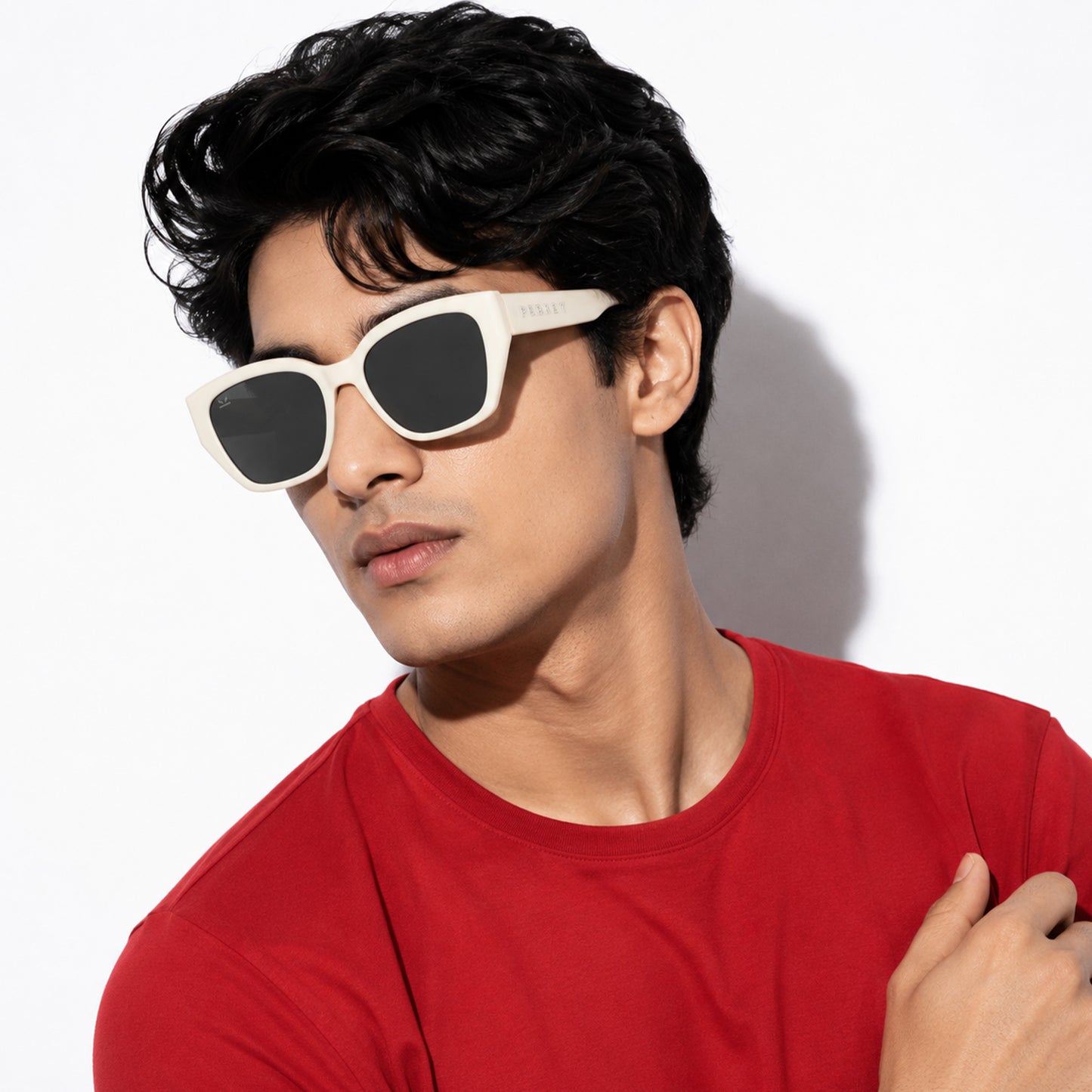 PERKEY UV Protection Retro Square White Sunglasses for Men & Women with Black Lens – PRKY0023-C3