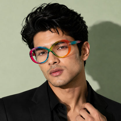 PERKEY Full Rim Oval-Oversized Computer Glasses For Eye Protection Spectacles Frames Men Women - OPTL0013-C4
