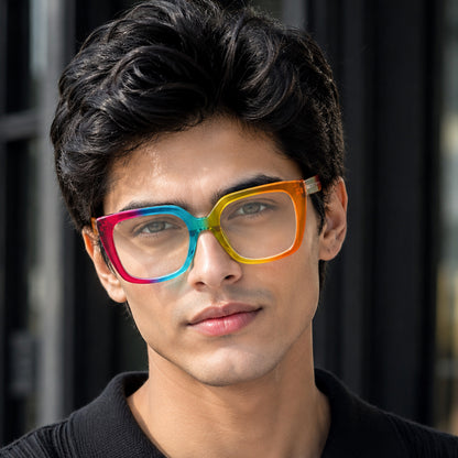 PERKEY Full Rim Square-Oversized Blue Light Blocking Spectacles Frames For Men Women - OPTL002-C3