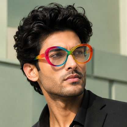 PERKEY Full Rim Oval-Oversized Computer Glasses For Eye Protection Spectacles Frames Men Women - OPTL0013-C4