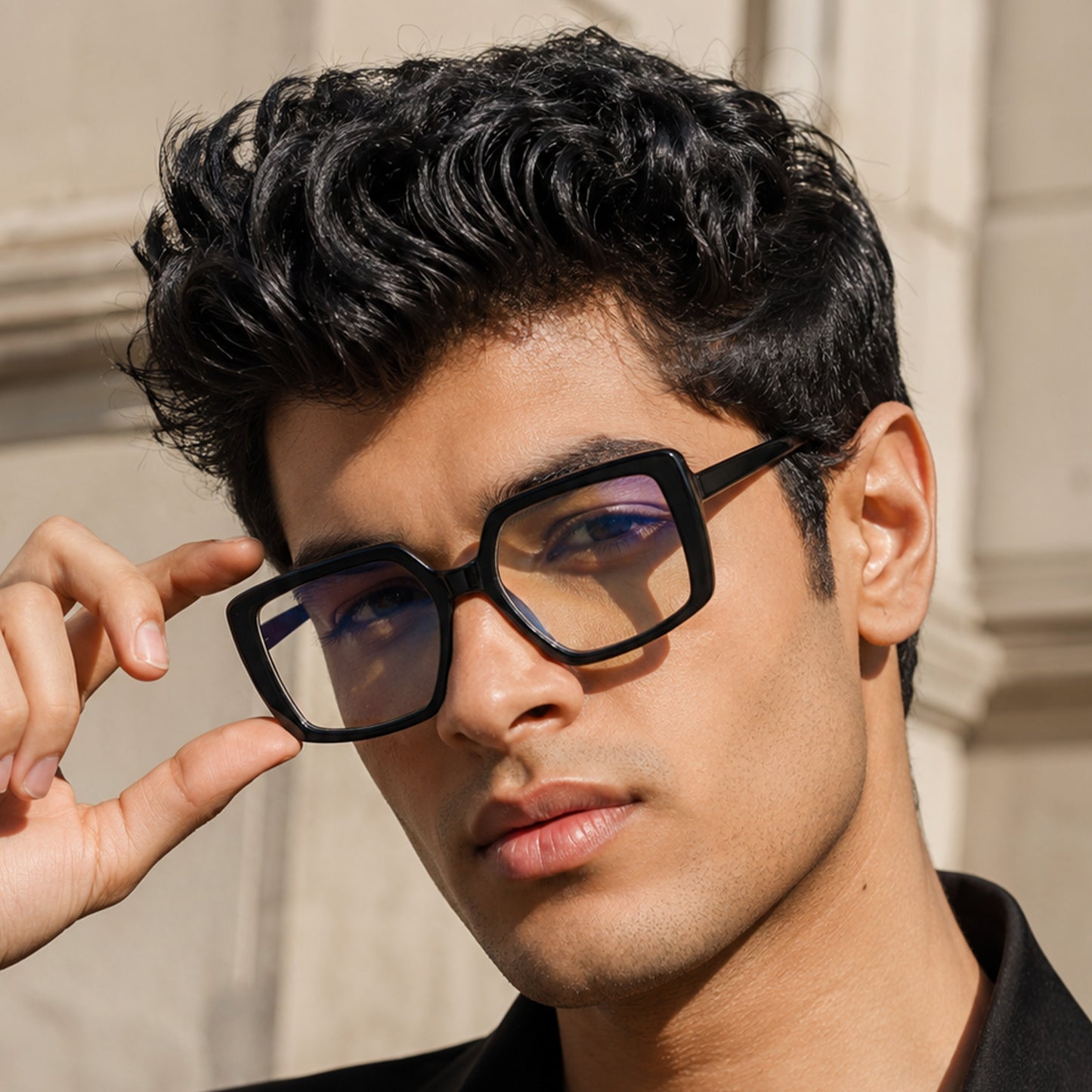 PERKEY Full Rim Square-Oversized Black Computer Glasses For Men Women - OPTL007-C1