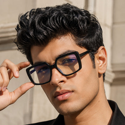 PERKEY Full Rim Square-Oversized Black Computer Glasses For Men Women - OPTL007-C1