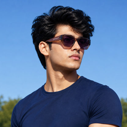 PERKEY UV Protection Retro Square Brown Sunglasses for Men & Women – PRKY0023-C2