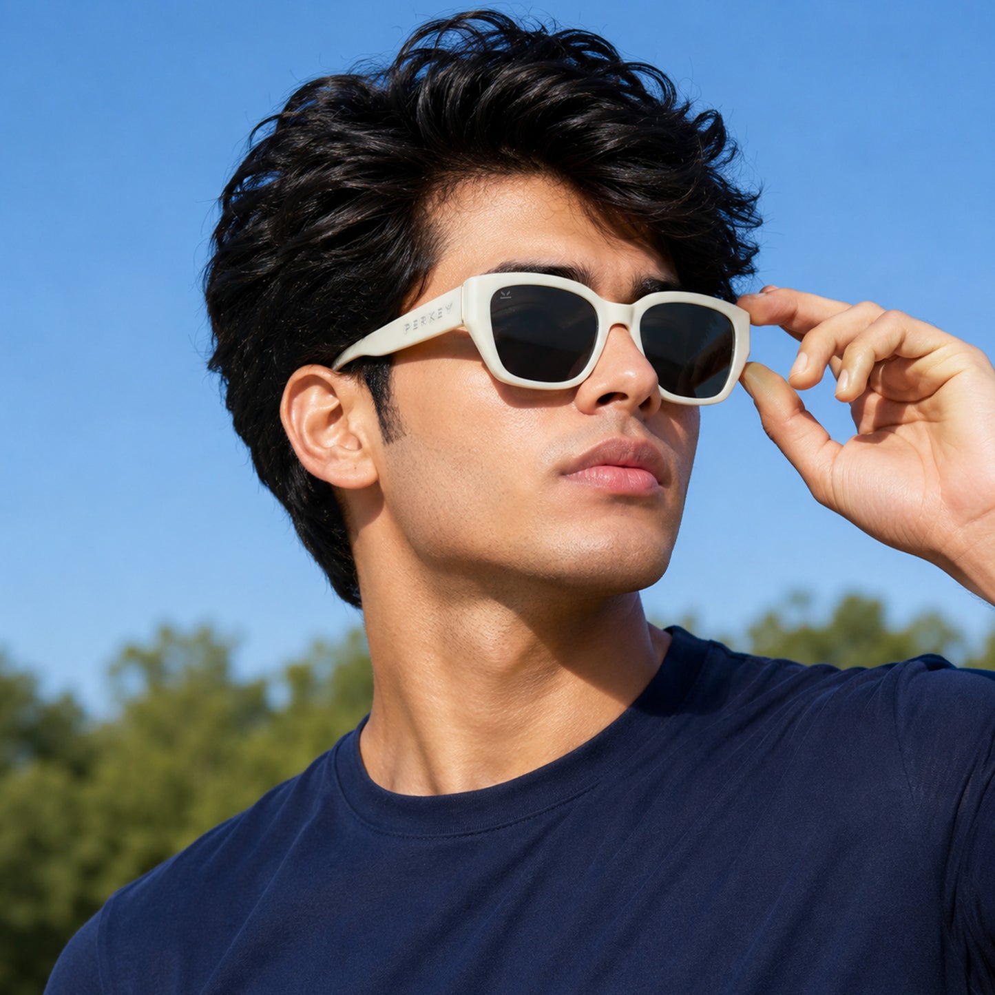 PERKEY UV Protection Retro Square White Sunglasses for Men & Women with Black Lens – PRKY0023-C3