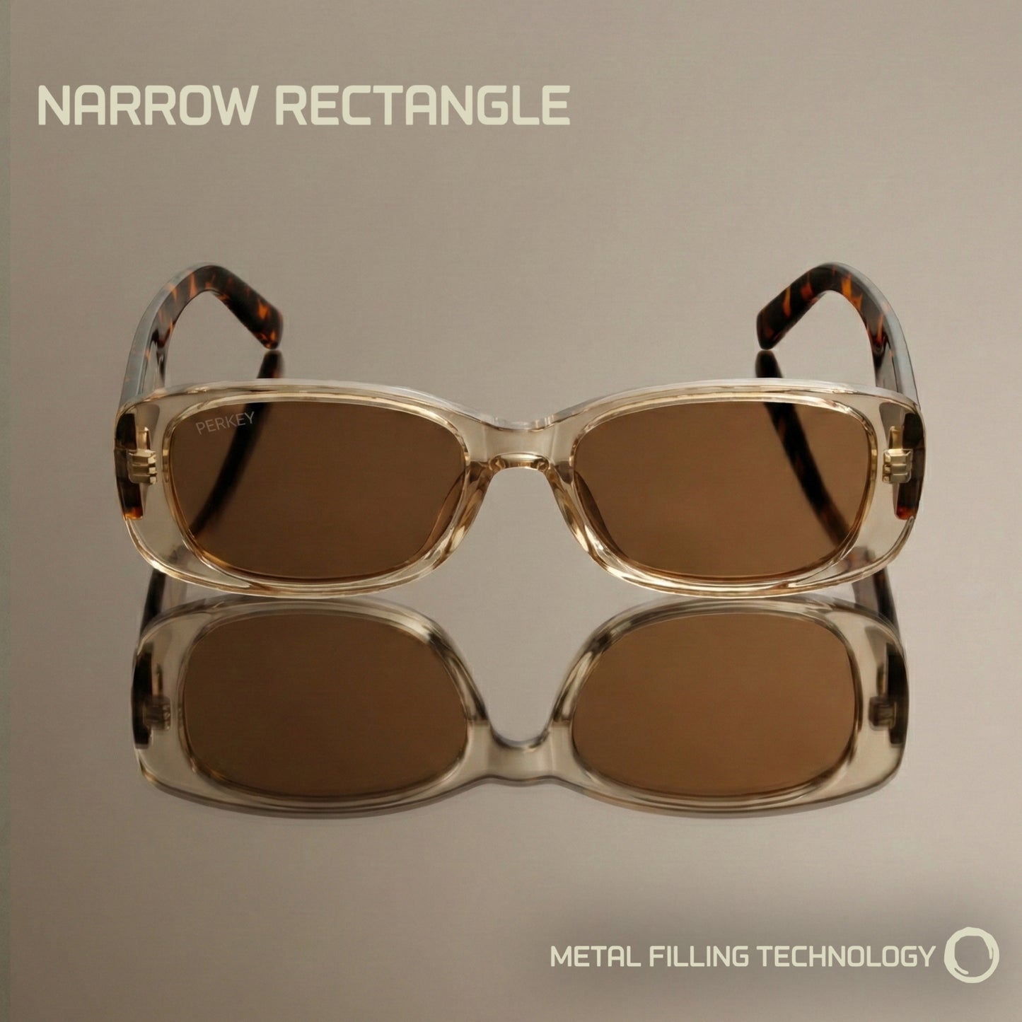 PERKEY Rectangle Biege UV Protected Polarized Sunglasses Men Women - PRKY006-C2