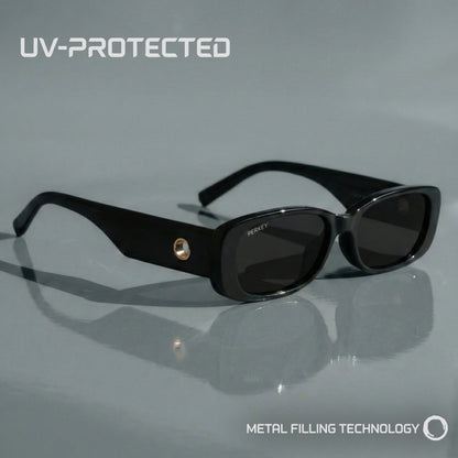 PERKEY Rectangle Black UV Protected Polarized Sunglasses Men & Women - PRKY006-C1