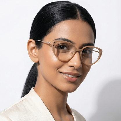 PERKEY Full Rim Cat Eye Gold Brown Spectacle Frame For Women - OPTL0026-C2