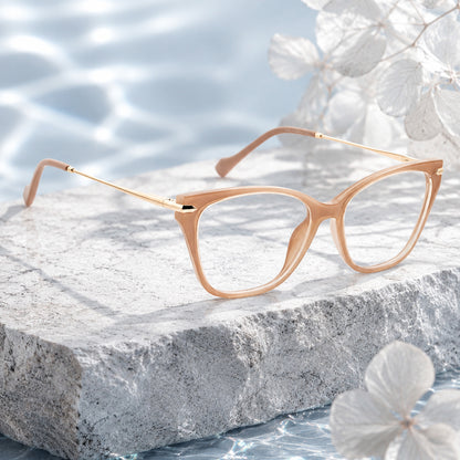 PERKEY Soft Cat Eye Full Rim Glossy Pink Spectacle Frame For Women - OPTL0023-C3