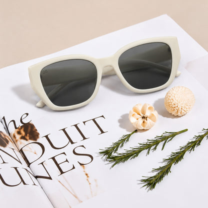 PERKEY UV Protection Retro Square White Sunglasses for Men & Women with Black Lens – PRKY0023-C3