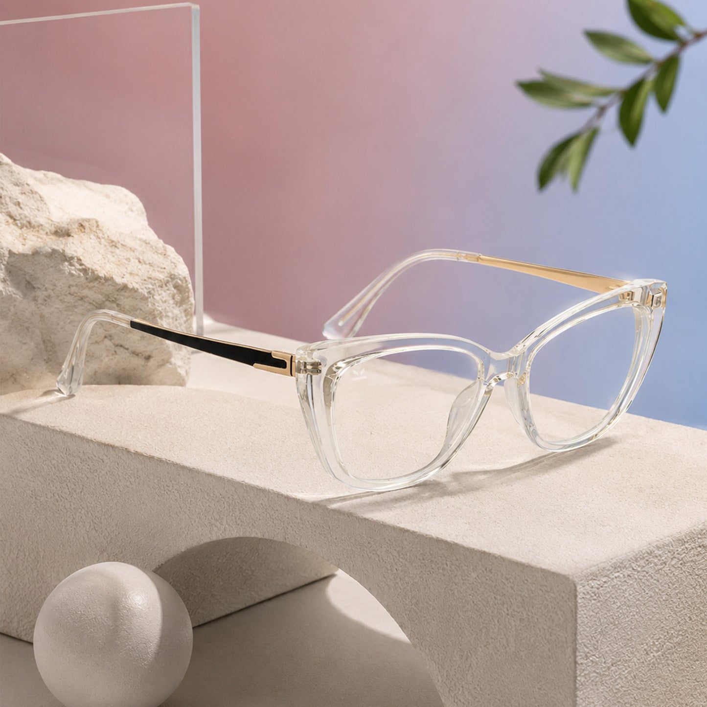 PERKEY Cat Eye Bold Glossy Transparent Spectacle Frame For Women - OPTL0024-C2