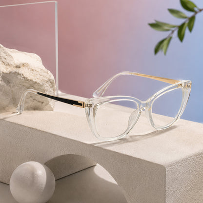 PERKEY Cat Eye Bold Glossy Transparent Spectacle Frame For Women - OPTL0024-C2