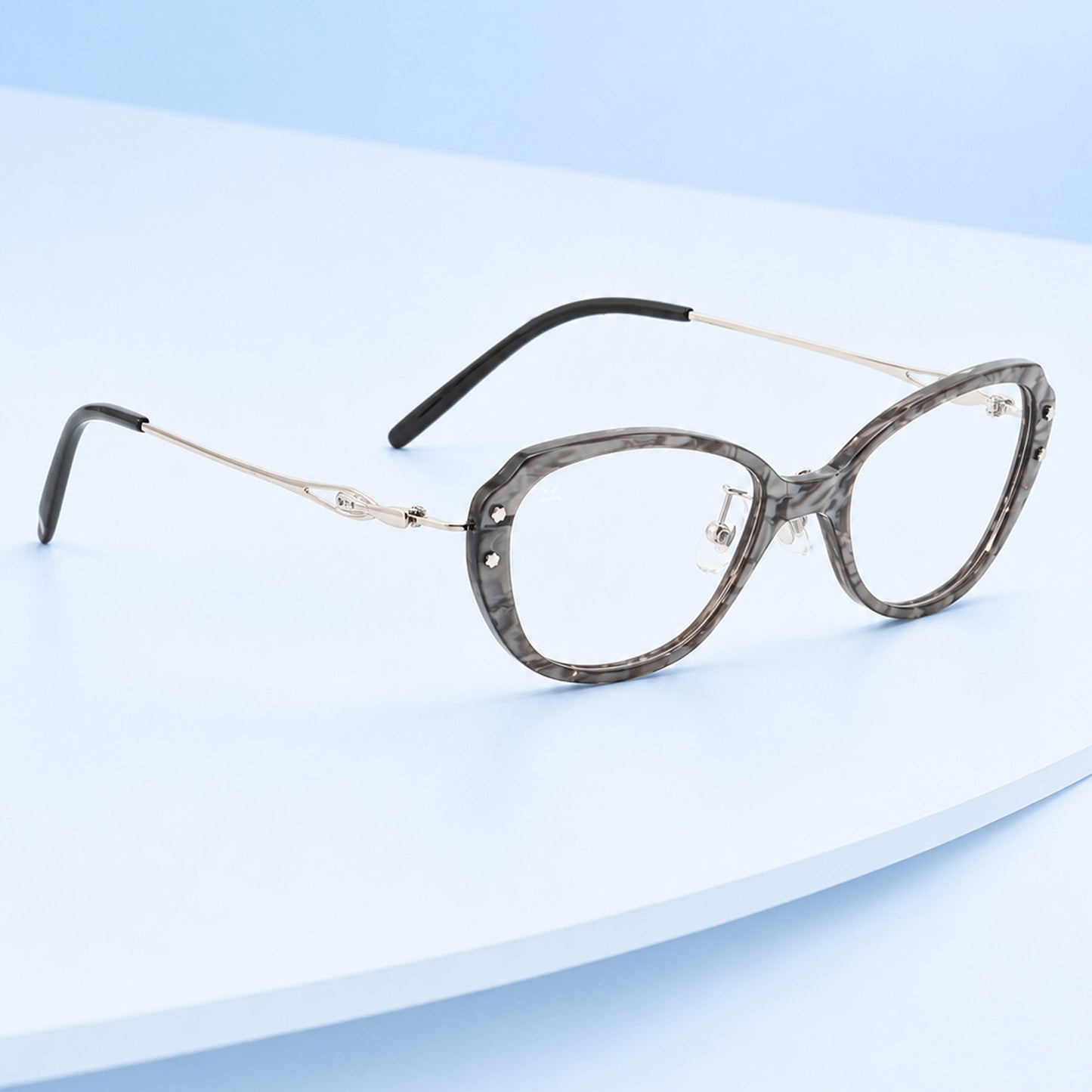 PERKEY Small Full Rim Oval Stone Grey Eyeglass Frame For Women- OPTL0025-C2