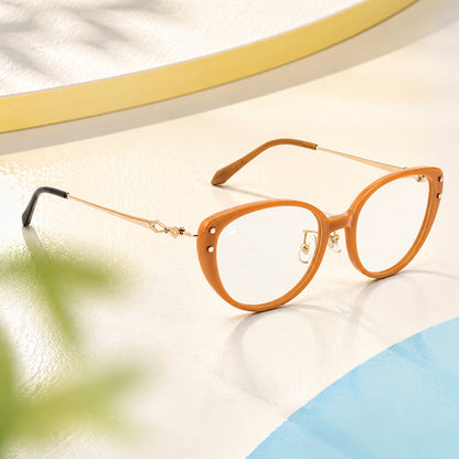 PERKEY Full Rim Cat Eye Gold Brown Spectacle Frame For Women - OPTL0026-C2