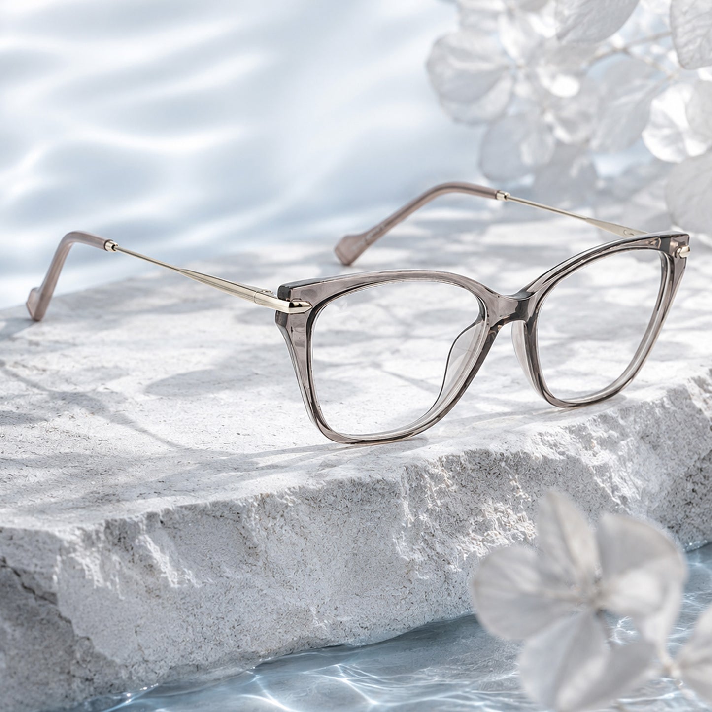 PERKEY Full Rim Cat Eye Transparent Grey Eyeglass Frame For Women - OPTL0023-C2
