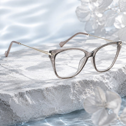 PERKEY Full Rim Cat Eye Transparent Grey Eyeglass Frame For Women - OPTL0023-C2