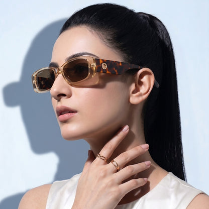 PERKEY Rectangle Biege UV Protected Polarized Sunglasses Men Women - PRKY006-C2